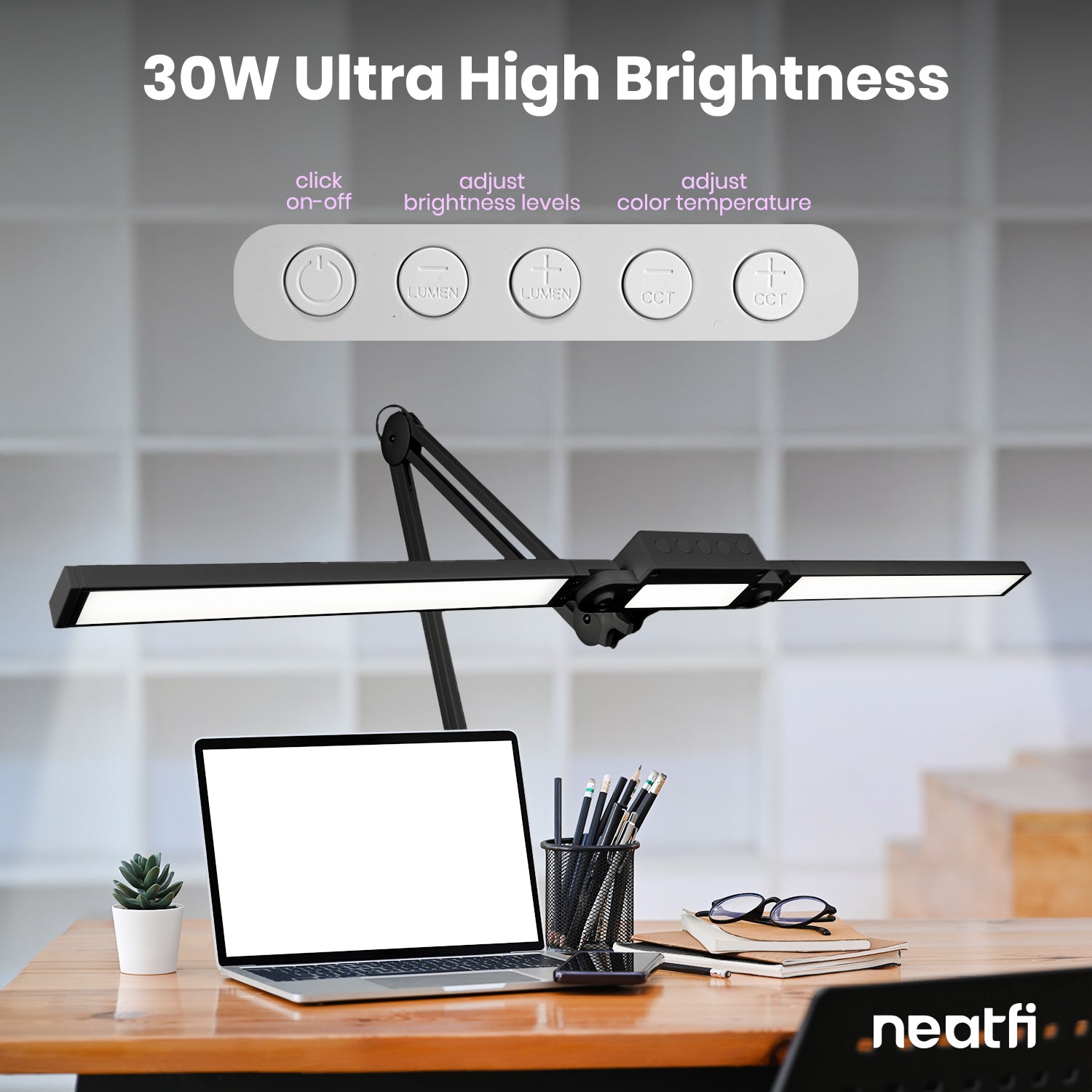 41” Wide Shade, 3000 Lumens LED Desk Lamp with Clamp – CRI 95, 3 Color Modes, Dimmable Task Light, Black
