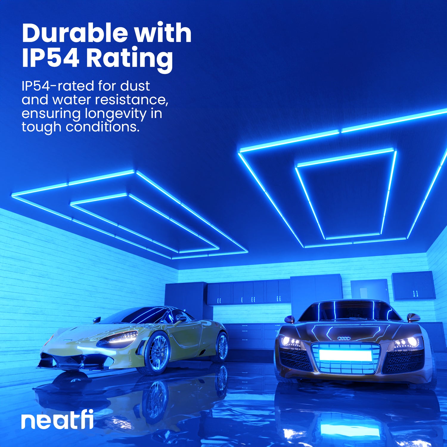 2 Rectangles LED Car Garage Light – 35,200 Lumens, Easy Installation for Shops & Gyms, Blue