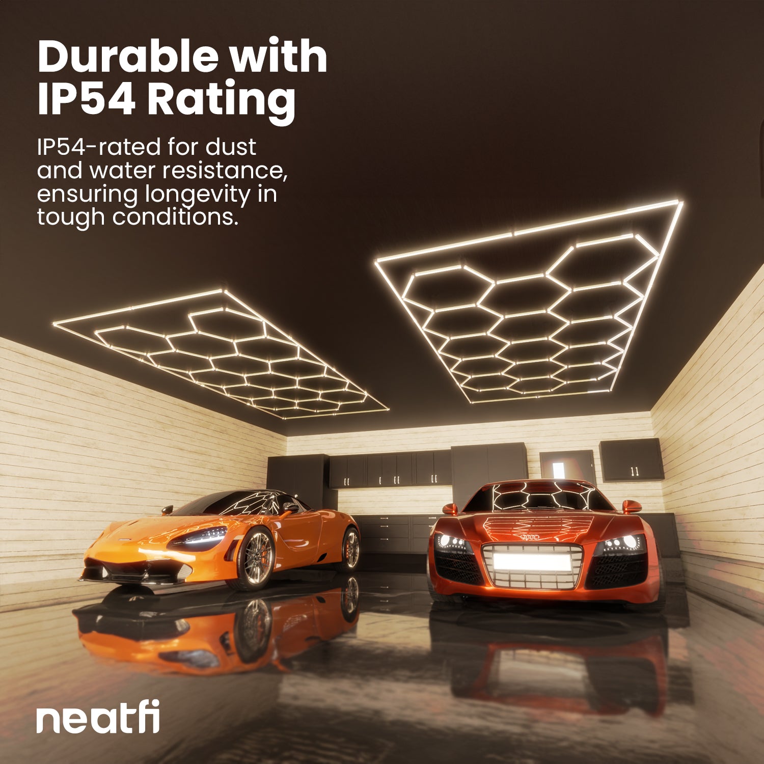 15 Hexagon Grids LED Car Garage Light Correlated Color Temperature 3000-6900K with 3 Power Cables - CCT