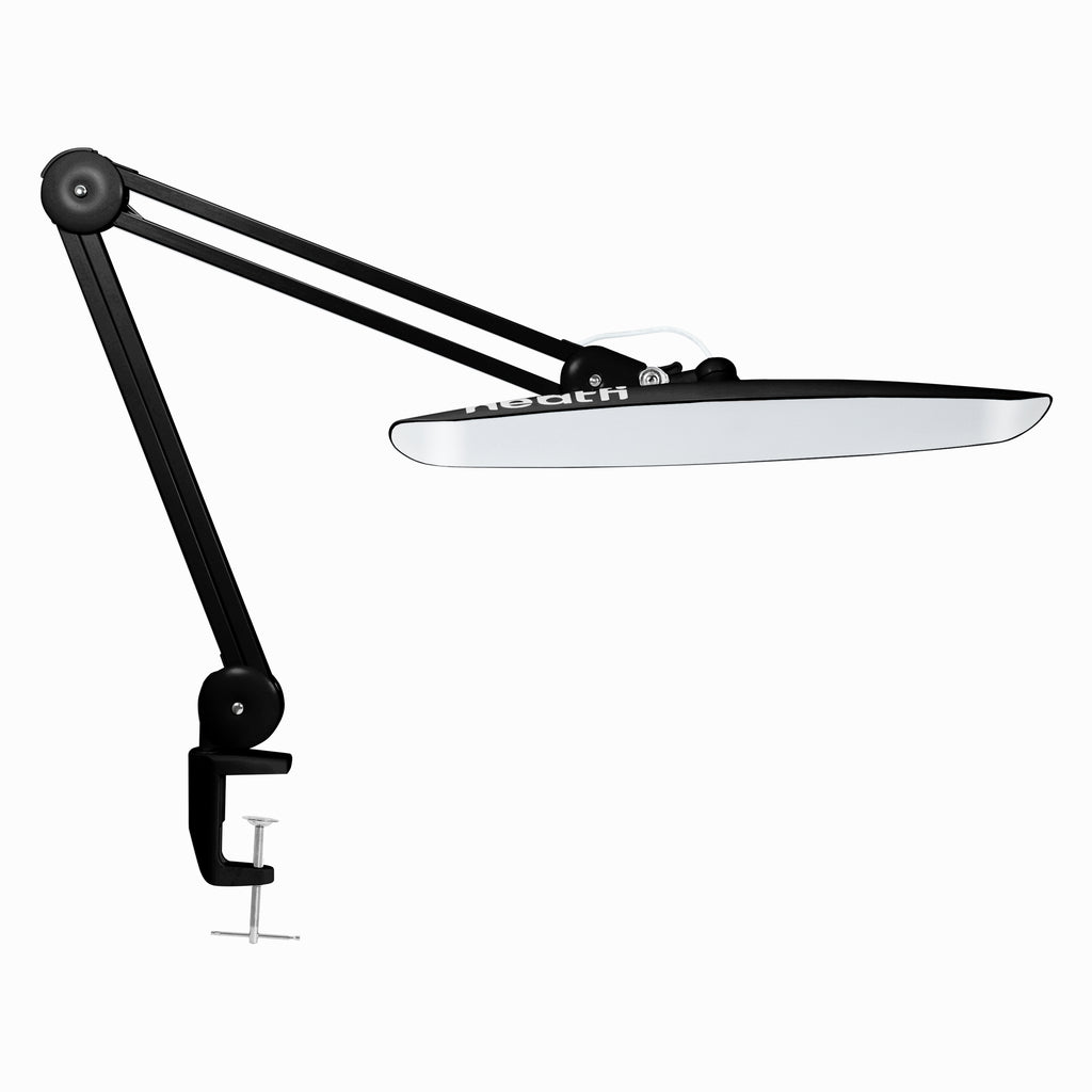Lámpara LED de escritorio con pinza, cabezal ancho de 20 pulgadas, 2200 lúmenes, luz de trabajo para oficina en casa y manualidades, color negro