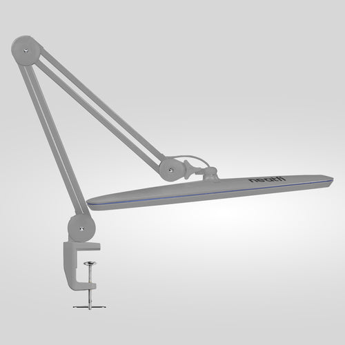 Lámpara LED de escritorio de 2200 lúmenes con abrazadera – 23" de ancho, 3 modos de luz para banco de trabajo y oficina en casa, plata