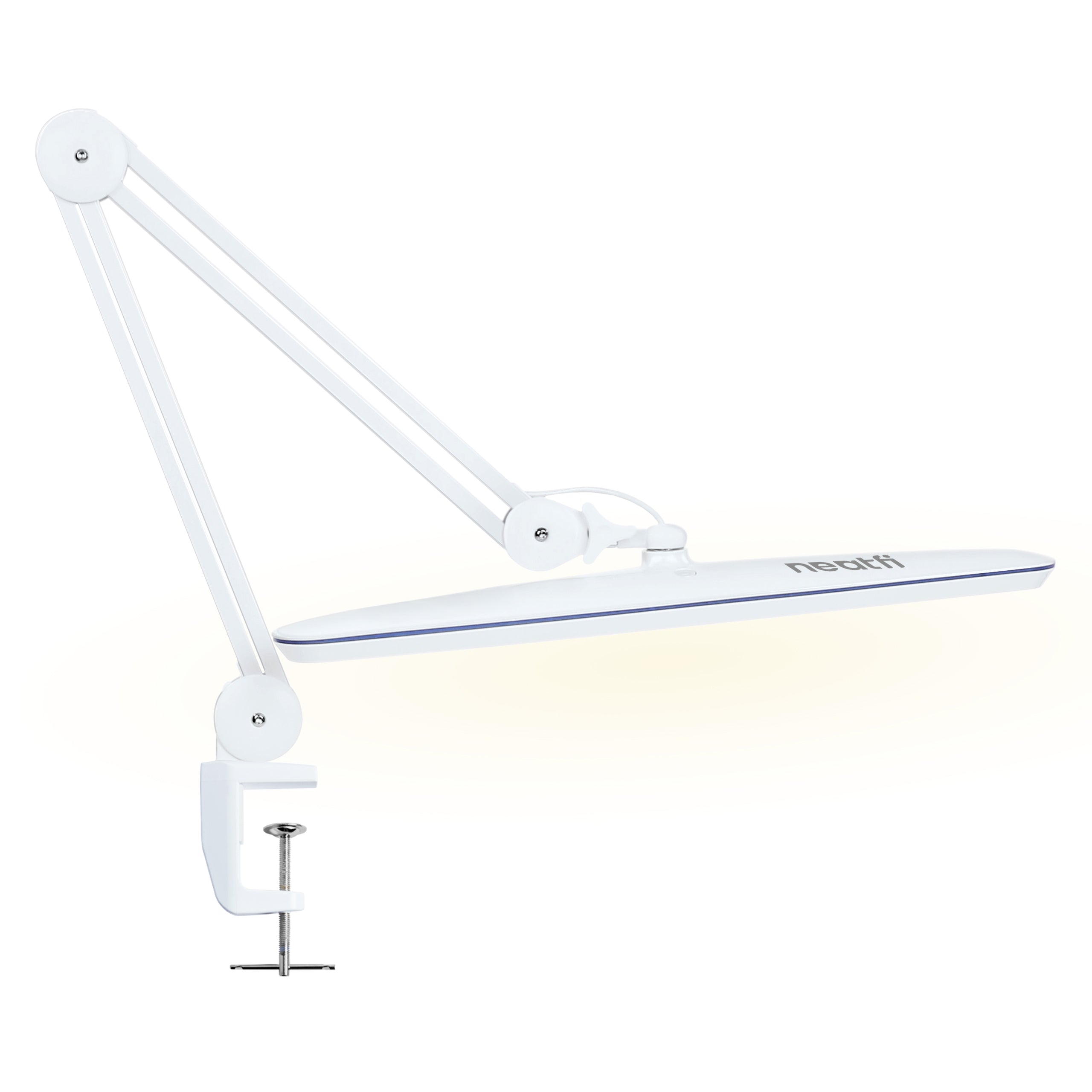 2200 Lumens LED Desk Lamp with Clamp – 23" Wide, 3 Light Modes for Workbench & Home Office, White