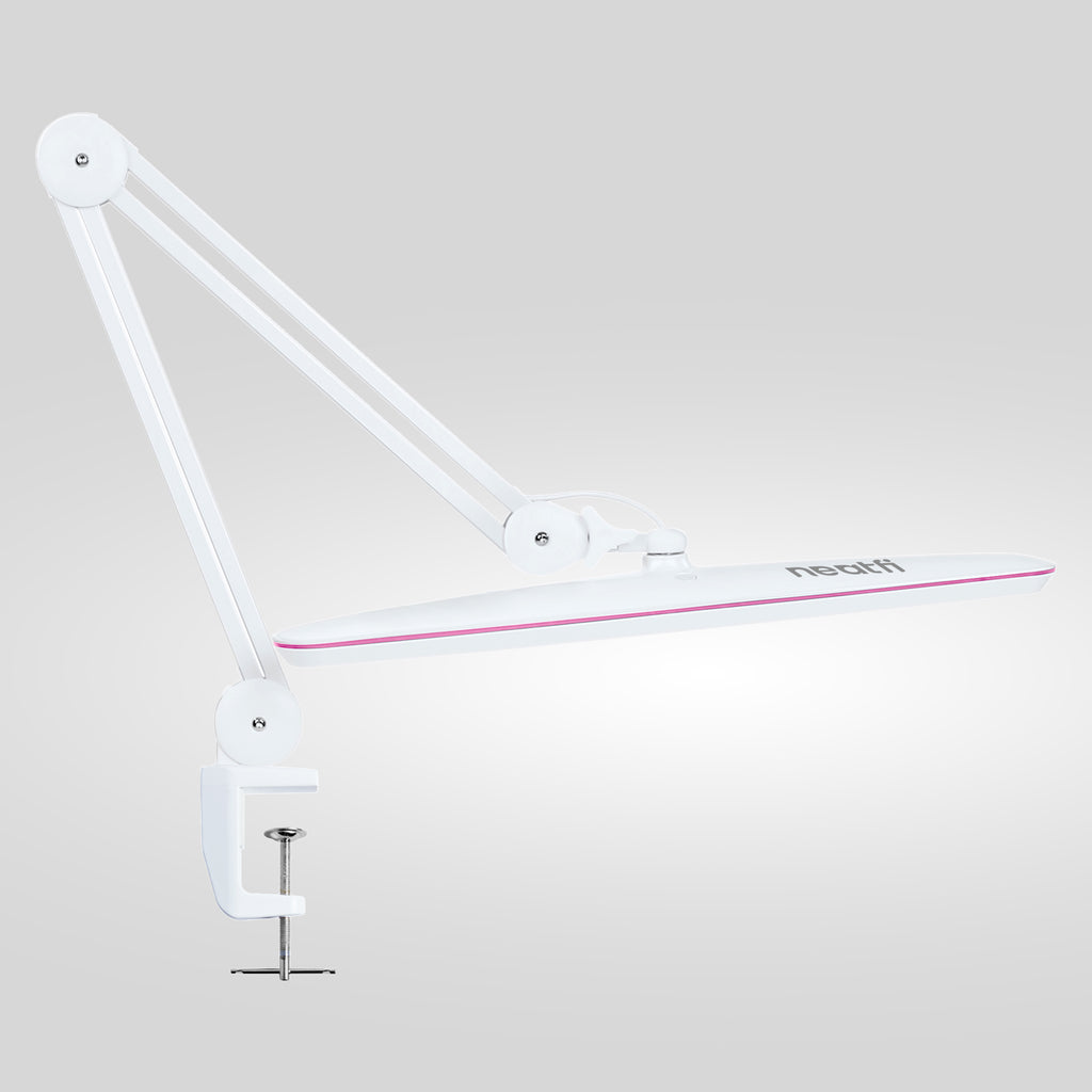 23” Wide Shade, 2200 Lumens LED Desk Lamp with Clamp – Dimmable, Eye-Caring Task Light, Pink Ring