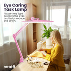 2200 Lumens LED Desk Lamp with Clamp – 20” Wide Shade, 3 Light Modes, Dimmable Task Light, Pink