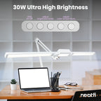 41” Wide Shade, 3000 Lumens LED Desk Lamp with Clamp – CRI 95, 3 Color Modes, Dimmable Task Light, White