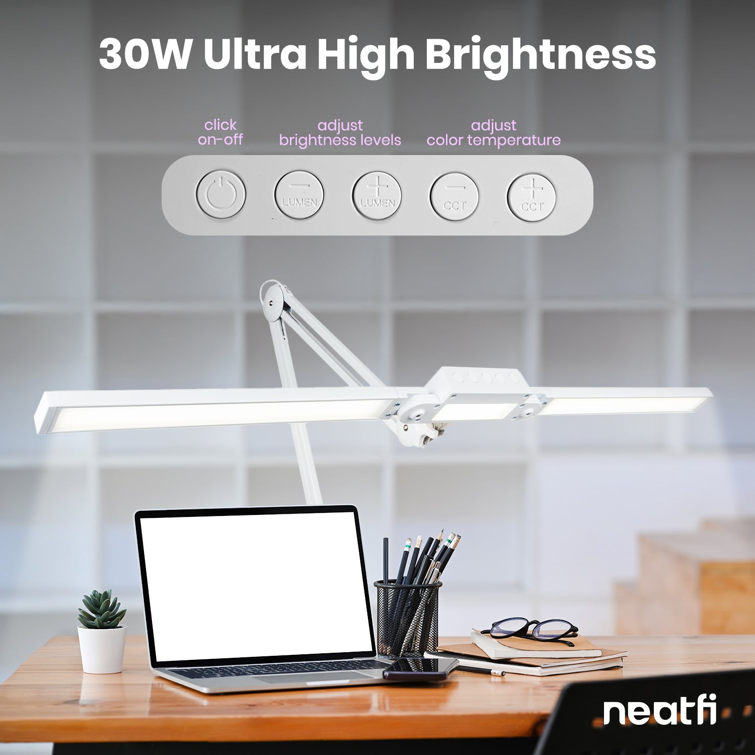 41” Wide Shade, 3000 Lumens LED Desk Lamp with Clamp – CRI 95, 3 Color Modes, Dimmable Task Light, White