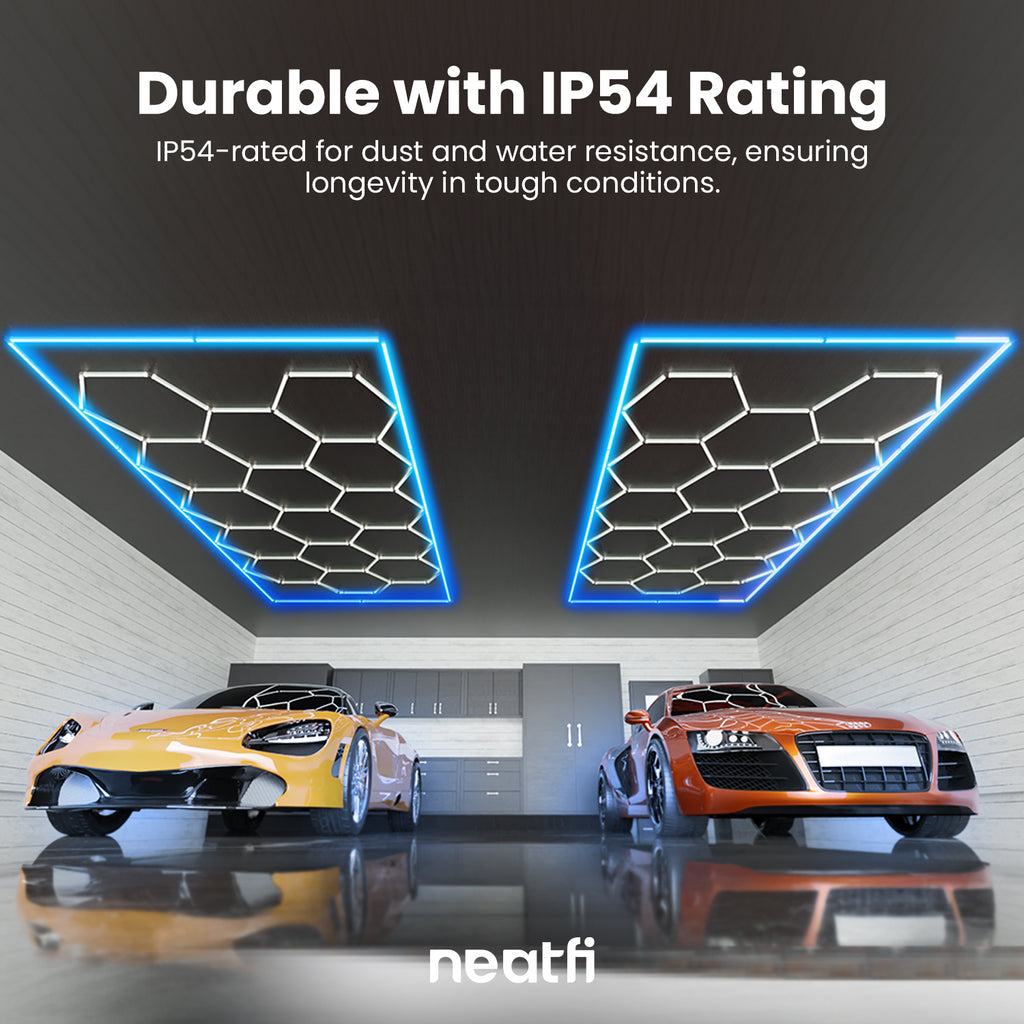 69,600 Lumens Ultra-Bright 15 Hex Grids LED Ceiling Light for Auto Shops, Salons & Gyms, Blue