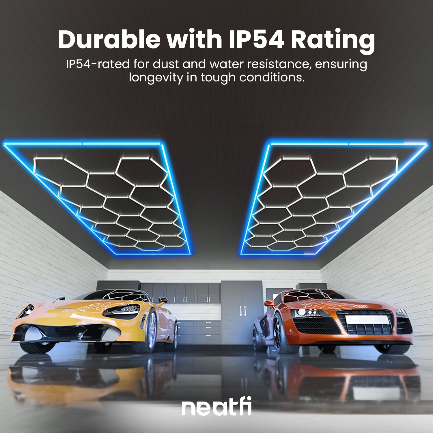 69,600 Lumens Ultra-Bright 15 Hex Grids LED Ceiling Light for Auto Shops, Salons & Gyms, Blue