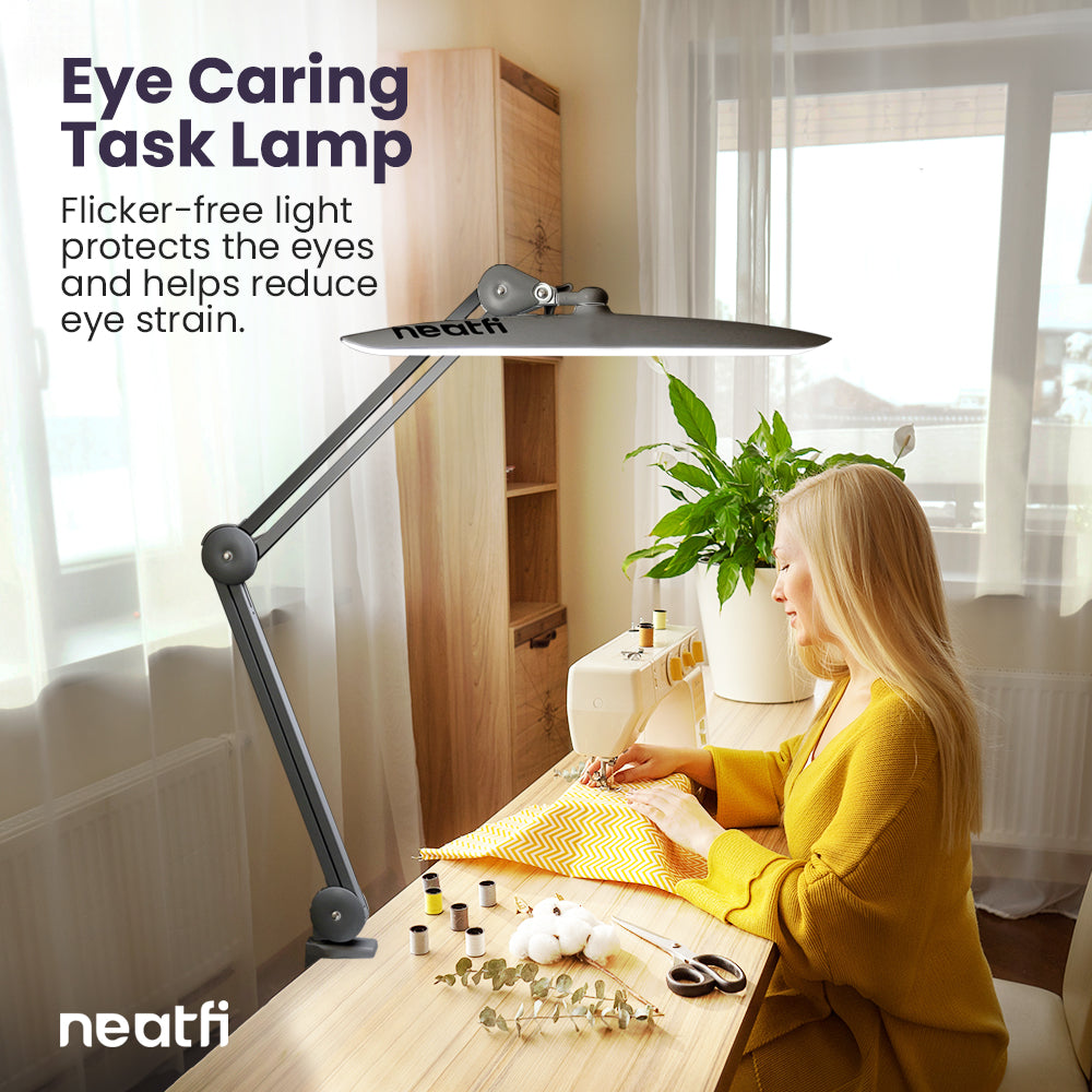 20” Wide Head LED Desk Lamp with Clamp – 2200 Lumens Task Light for Home Office & Crafts, Silver