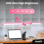 41” Wide Shade, 3000 Lumens LED Desk Lamp with Clamp – CRI 95, 3 Color Modes, Dimmable Task Light, Pink