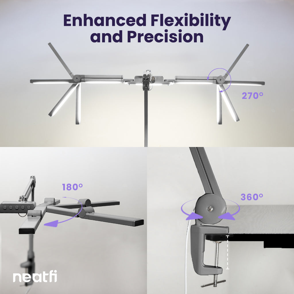 44" Wide Shade LED Desk Lamp with Clamp – 3000 Lumens, 3 Color Modes, CRI 95, Dimmable Task Light, Silver