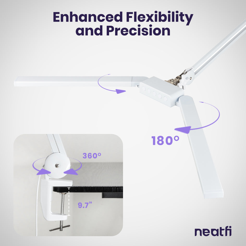 41” Wide Shade, 3000 Lumens LED Desk Lamp with Clamp – CRI 95, 3 Color Modes, Dimmable Task Light, White
