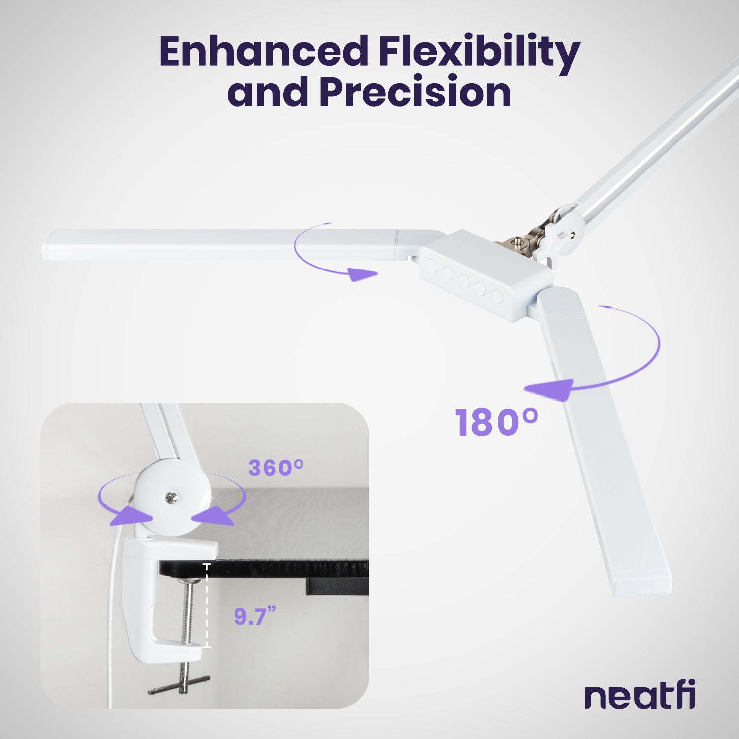41” Wide Shade, 3000 Lumens LED Desk Lamp with Clamp – CRI 95, 3 Color Modes, Dimmable Task Light, White