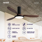 52-inch Retro Ceiling Fan with Light, 3 Solid Wood Blades, 3 Light Modes - Dark Wood