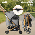 Cochecito plegable para mascotas (perros y gatos), capacidad de 15 kg, ruedas delanteras giratorias 360°, plegado con un solo clic, sistema de freno, correas y ganchos de seguridad, acolchado extraíble y lavable, y portavasos (gris)