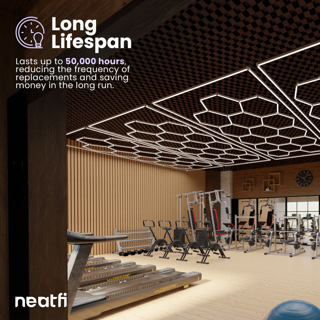 15 Hex Grids LED Ceiling Light with Hanging Kit – 69,600 Lumens for Auto Shops, Salons & Gyms, Cool White