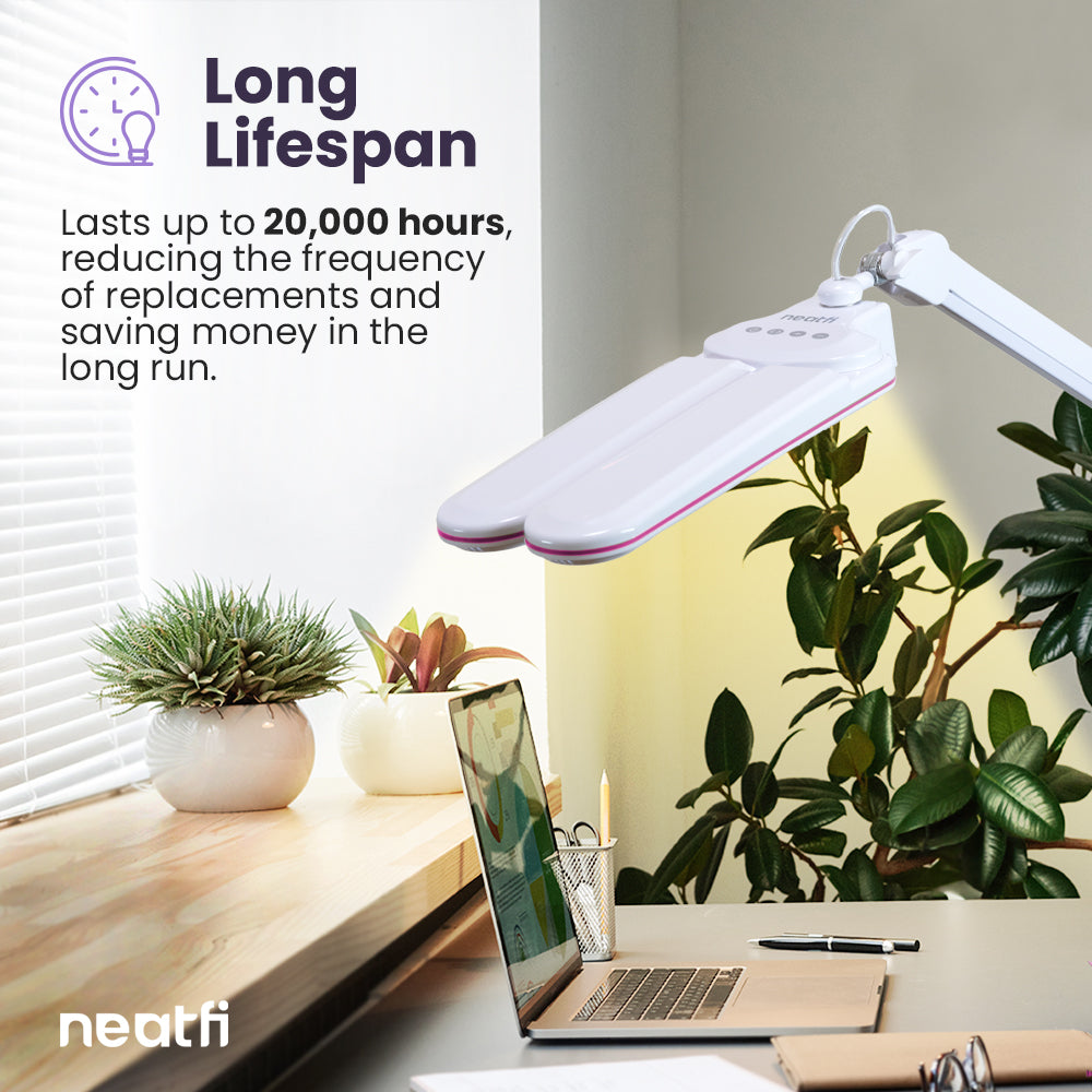 17” Wide Shade Elite LED Desk Lamp with Clamp – 3 Light Modes, Non-polar Dimming, Pink Ring