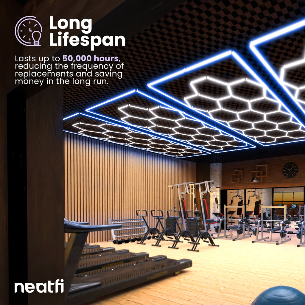 69,600 Lumens Ultra-Bright 15 Hex Grids LED Ceiling Light for Auto Shops, Salons & Gyms, Blue