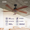 54-Inch Industrial Downrod Ceiling Fan, 5 Solid Wood Blades - Dark Wood