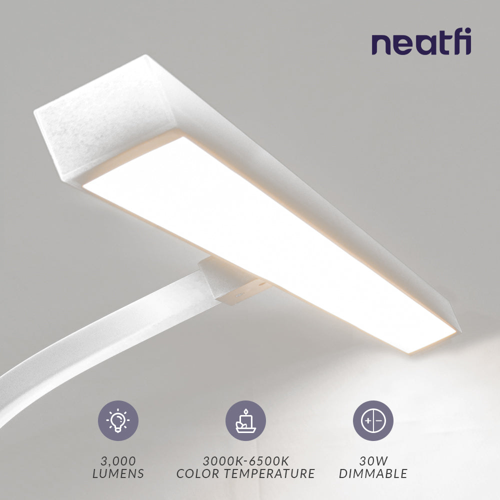 3000 Lumens Desk Lamp with Clamp – 28” Wide Shade, 5 Light Modes, Dimmable Monitor Light, White