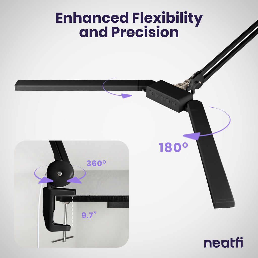 41” Wide Shade, 3000 Lumens LED Desk Lamp with Clamp – CRI 95, 3 Color Modes, Dimmable Task Light, Black