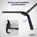 41” Wide Shade, 3000 Lumens LED Desk Lamp with Clamp – CRI 95, 3 Color Modes, Dimmable Task Light, Black