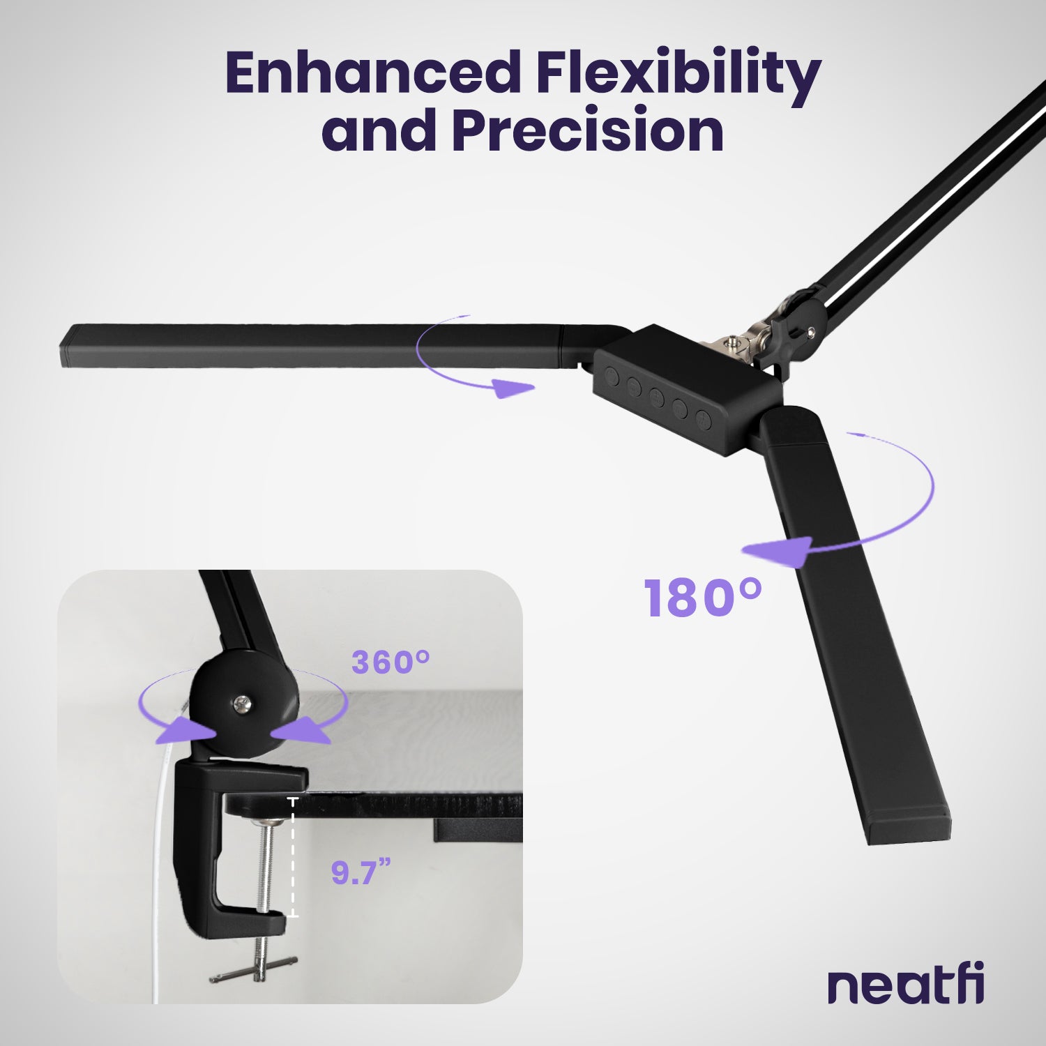 41” Wide Shade, 3000 Lumens LED Desk Lamp with Clamp – CRI 95, 3 Color Modes, Dimmable Task Light, Black