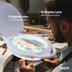 7" Wide Glass Lens Elite Super LED Magnifying Lamp with Clamp, 3 Diopter & 12 Diopter, 3 Light Modes - White