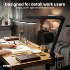1600 Lumens LED Desk Lamp with Clamp – 22" Wide Shade, Adjustable & Non-polar Dimming Light, Black