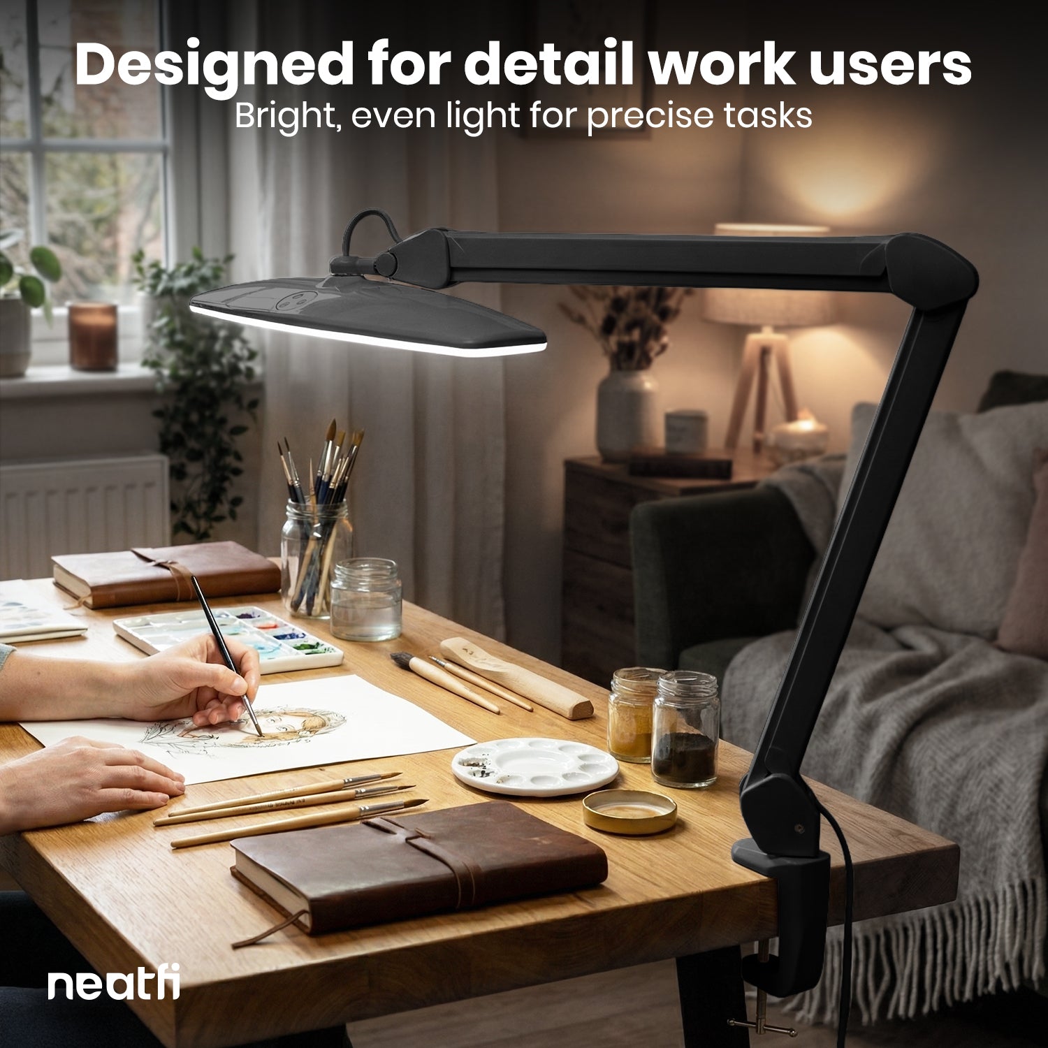 1600 Lumens LED Desk Lamp with Clamp – 22" Wide Shade, Adjustable & Non-polar Dimming Light, Black