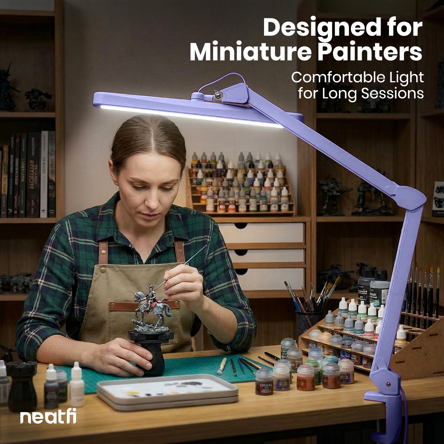 22” Wide Shade LED Desk Lamp with Clamp – 2500 Lumens Task Light for Workbench & Crafts, Lavender