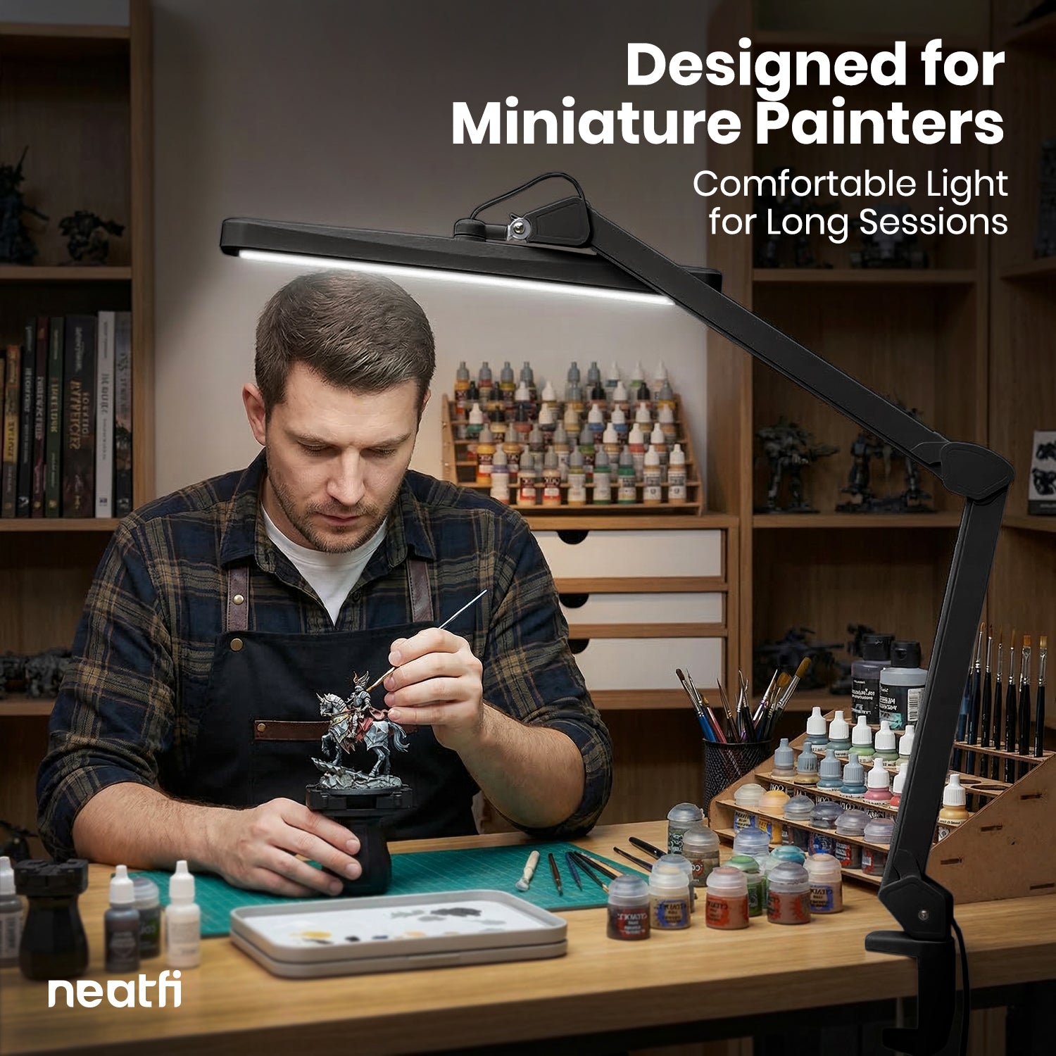 22” Wide Shade LED Desk Lamp with Clamp – 2500 Lumens Task Light for Workbench & Crafts, Black