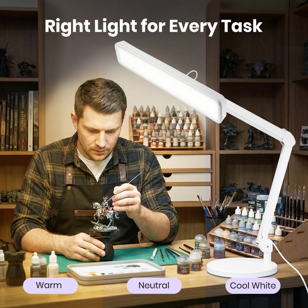 2500 Lumens LED Desk Lamp with Clamp – 22" Wide Shade, 5 Color Modes for Nails & Crafts, White