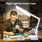 2500 Lumens LED Desk Lamp with Clamp – 22" Wide Shade, 5 Color Modes for Nails & Crafts, White