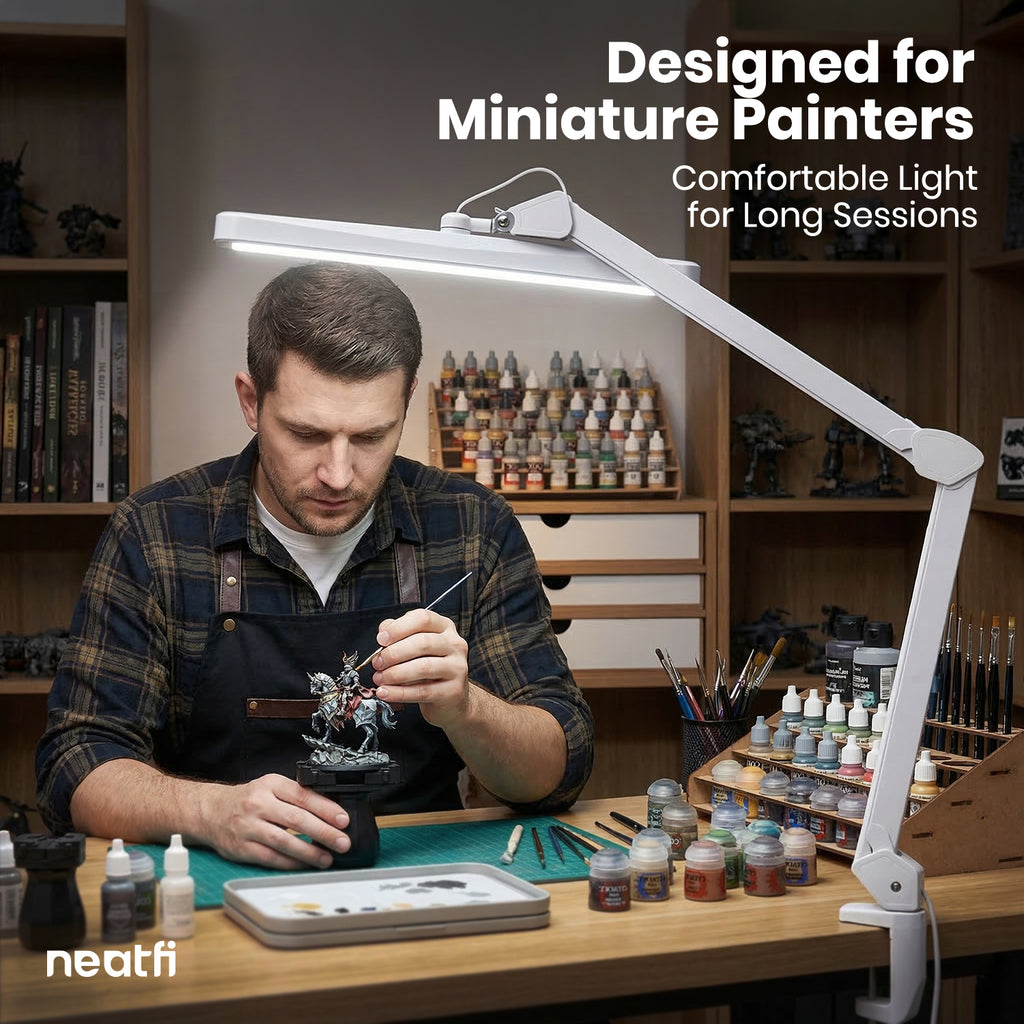 Lampe de bureau à pince LED 22" de large – Lumière de travail 2500 lumens pour établi et travaux manuels, blanche