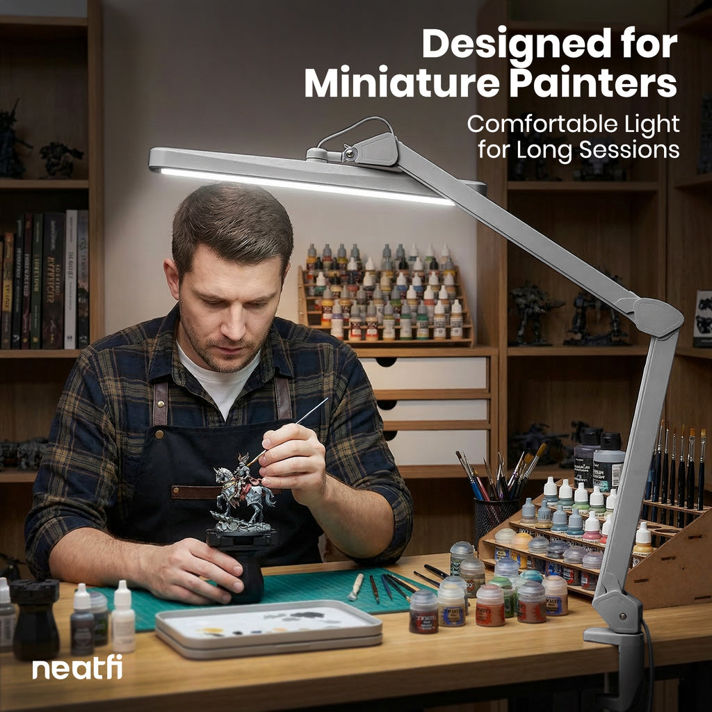 22” Wide Shade LED Desk Lamp with Clamp – 2500 Lumens Task Light for Workbench & Crafts, Silver