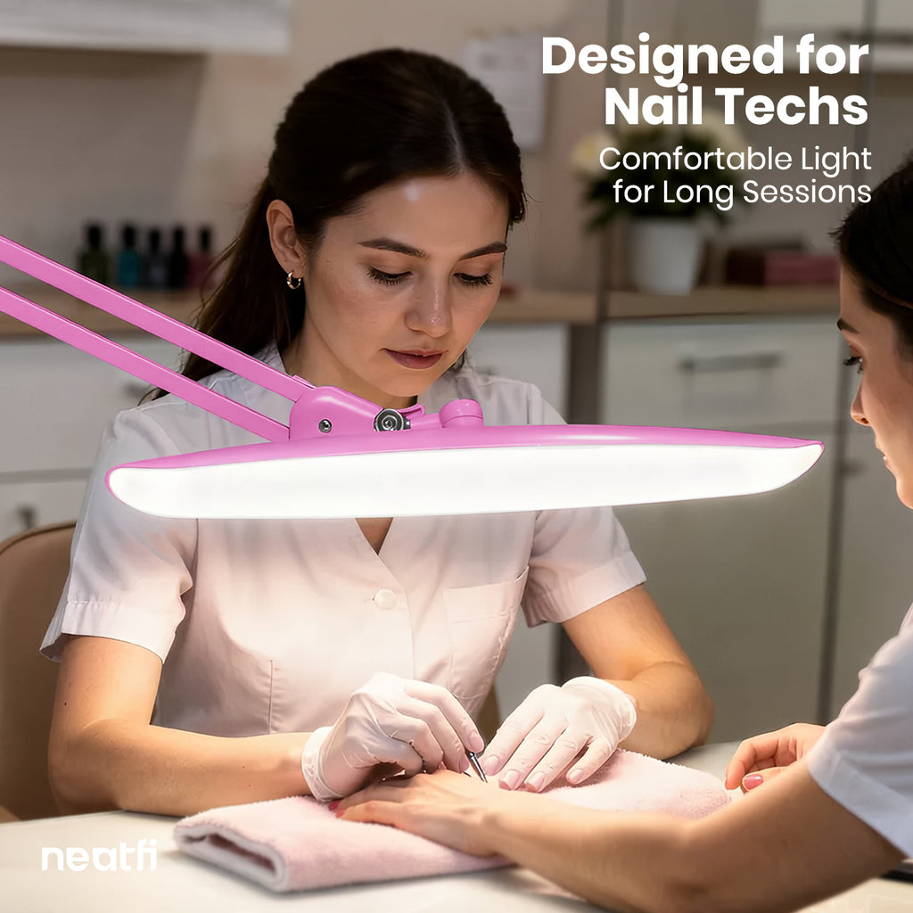 20” Wide Head LED Desk Lamp with Clamp – 2200 Lumens Task Light for Home Office & Crafts, Pink