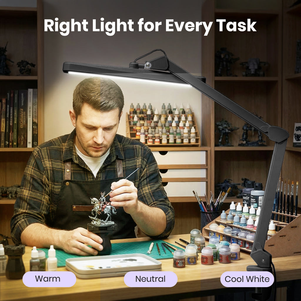 Neatfi Pro Series XL LED Task Lamp with Clamp – 2,500 Lumens, 30W, CRI 95, 22-Inch Wide Shade, Black