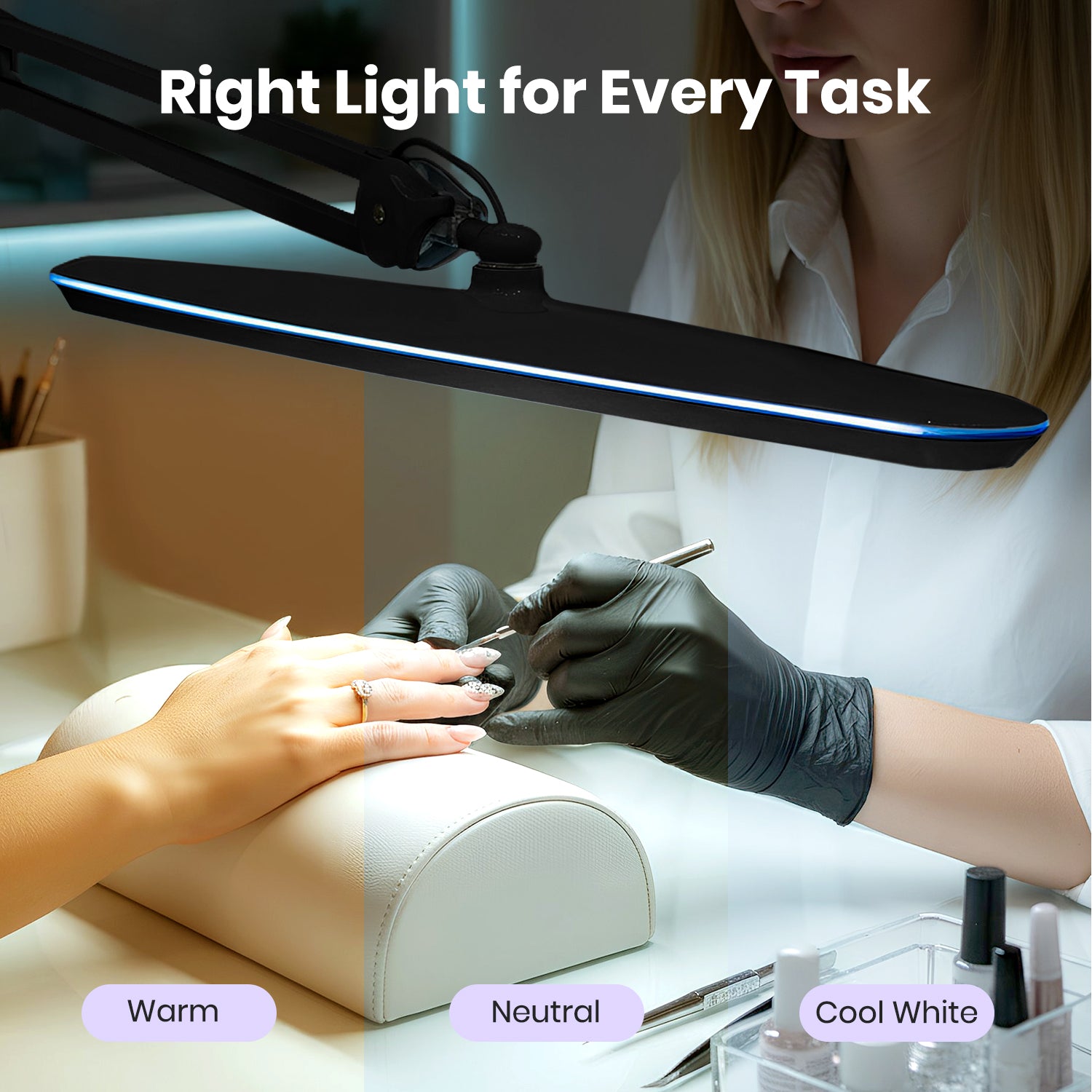 2200 Lumens LED Desk Lamp with Clamp – 23" Wide, 3 Light Modes for Workbench & Home Office, Silver