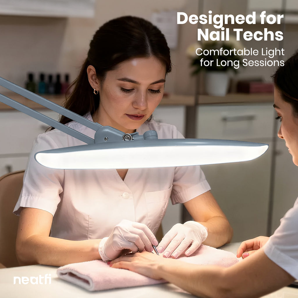 20” Wide Head LED Desk Lamp with Clamp – 2200 Lumens Task Light for Home Office & Crafts, Gray