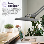 20” Wide Head LED Desk Lamp with Clamp – 2200 Lumens Task Light for Home Office & Crafts, Silver