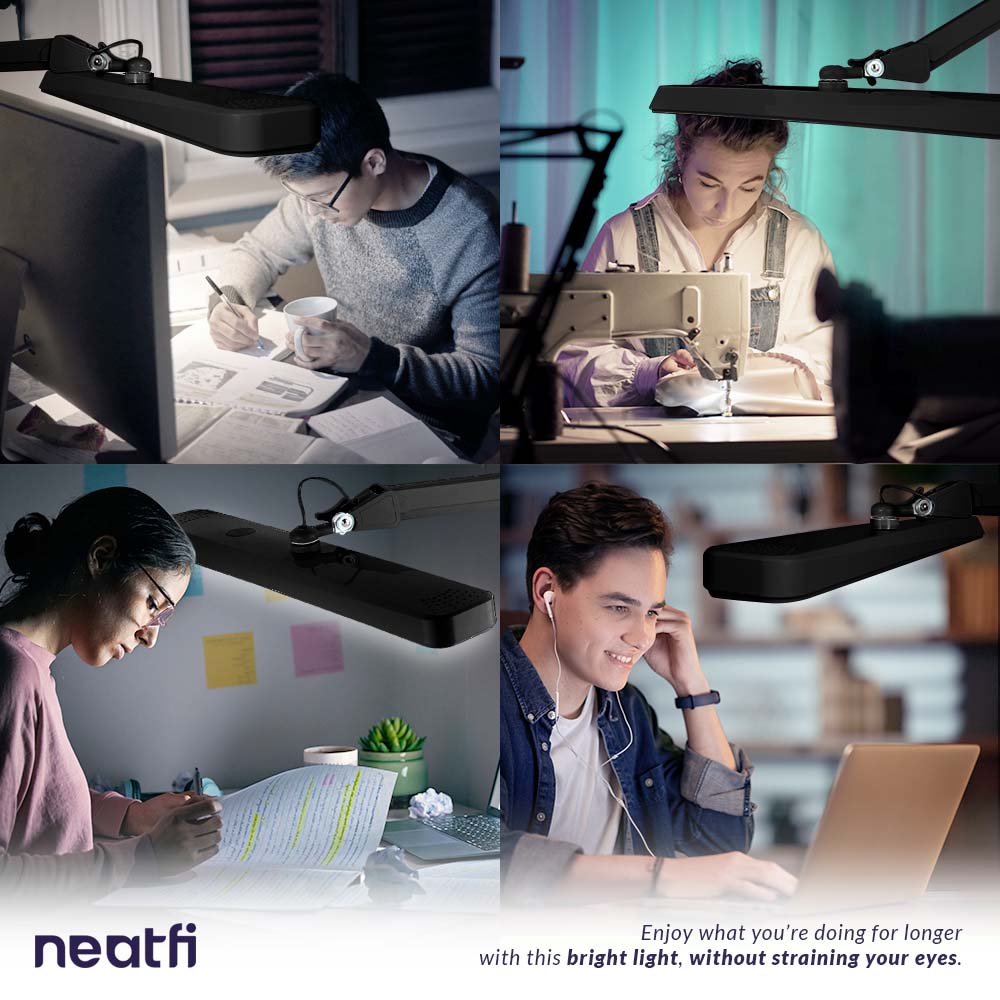 22” Wide Shade LED Desk Lamp with Clamp – 2500 Lumens Task Light for Workbench & Crafts, Black