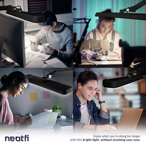 22” Wide Shade LED Desk Lamp with Clamp – 2500 Lumens Task Light for Workbench & Crafts, Black