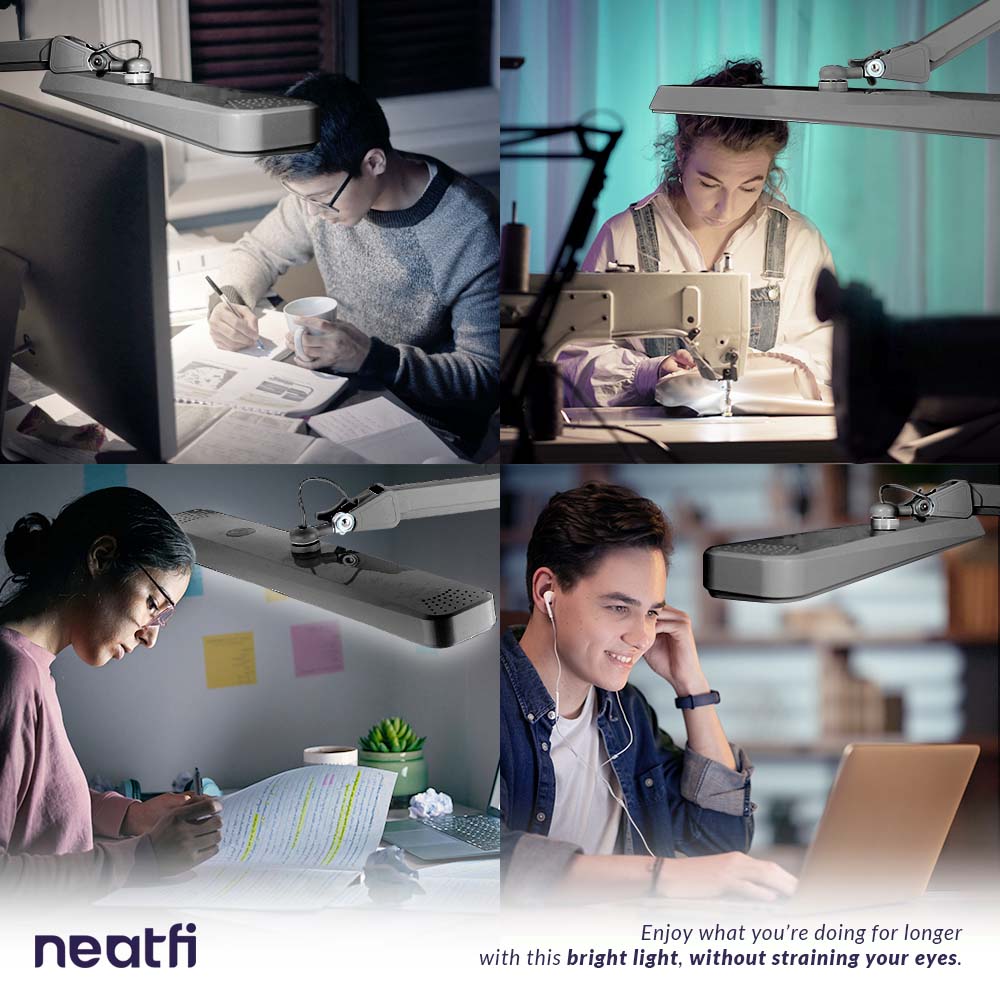 22” Wide Shade LED Desk Lamp with Clamp – 2500 Lumens Task Light for Workbench & Crafts, Silver