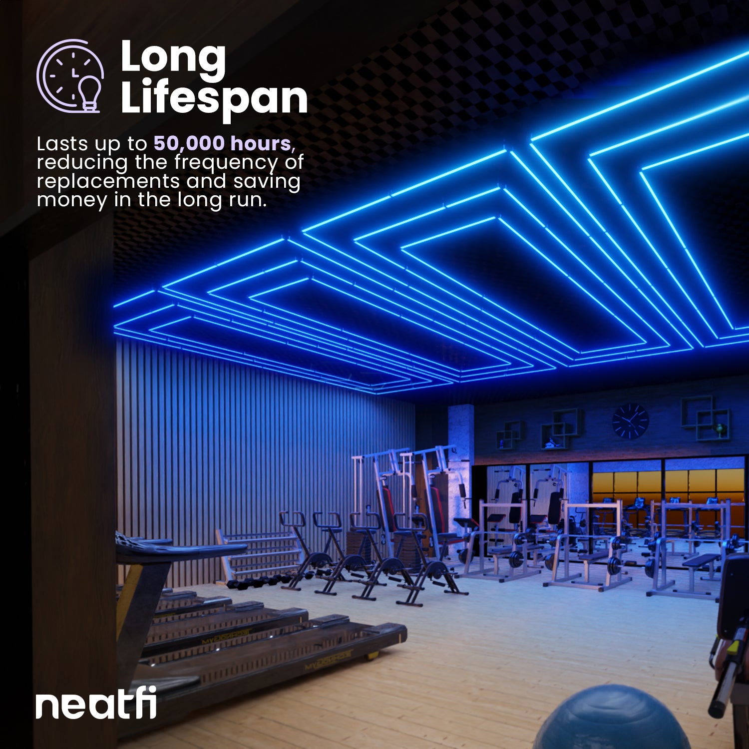 3 Rectangles LED Ceiling Light – 52,800 Lumens, Easy Installation for Shops & Salons, Blue