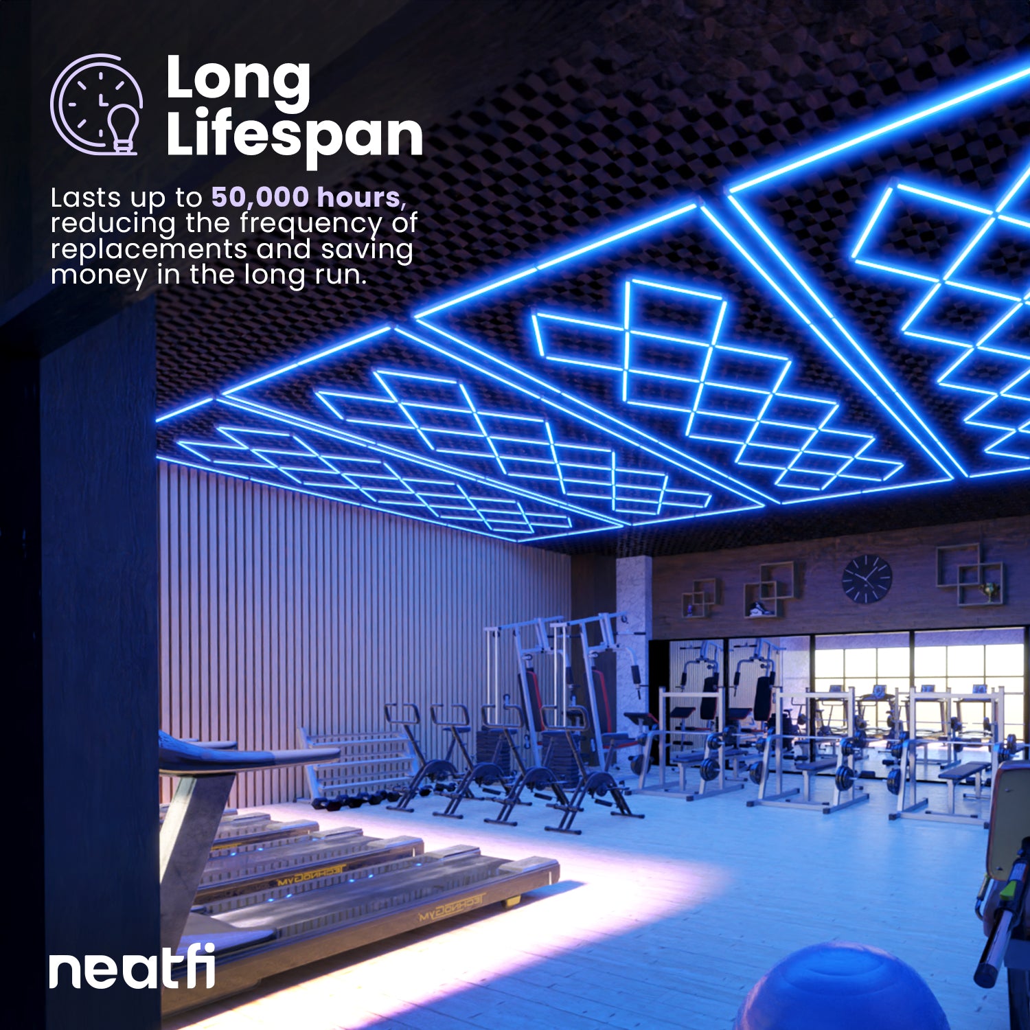 56,320 Lumens Ultra-Bright Diamond Grid LED Ceiling Light for Basements, Shops & Gyms, Blue