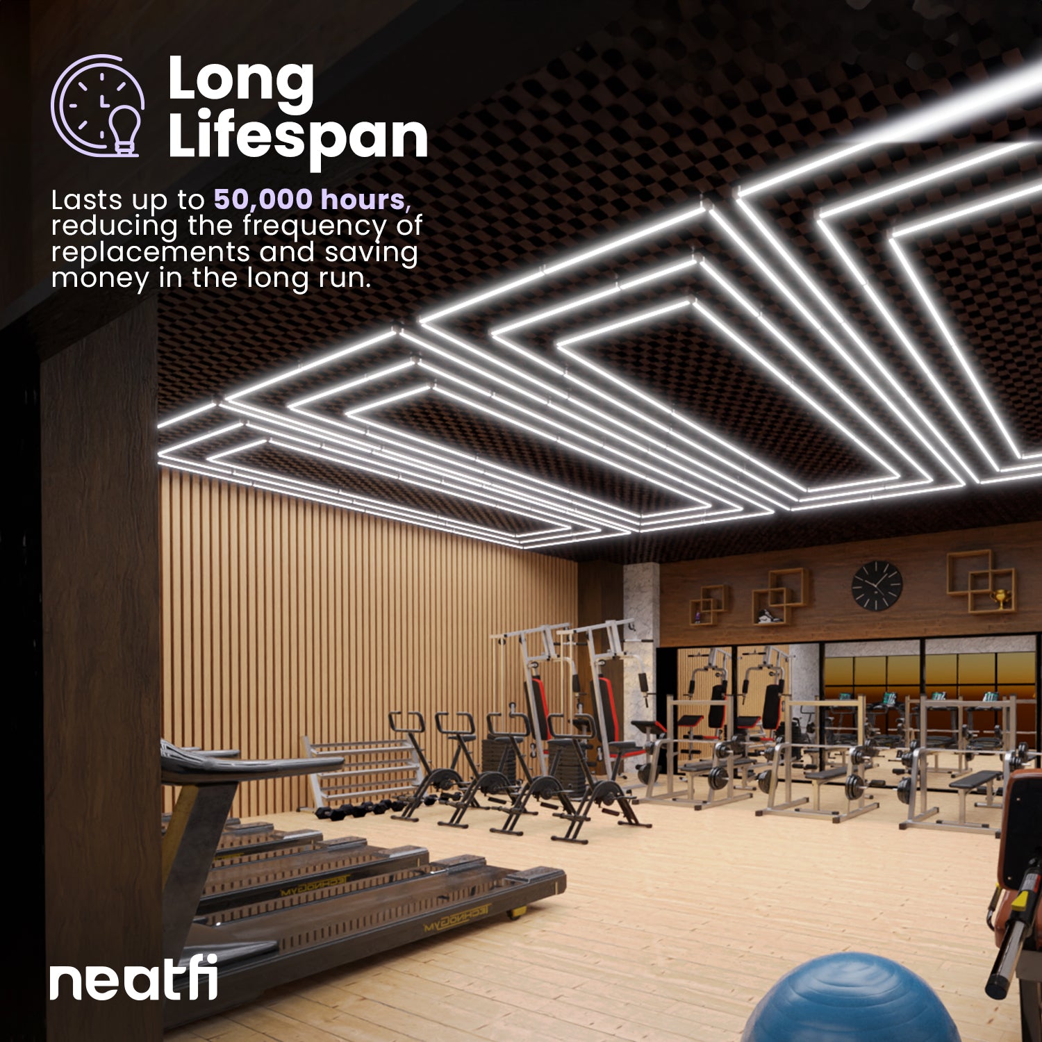 3 Rectangles LED Ceiling Light – 52,800 Lumens, Easy Installation for Shops & Salons, Cool White