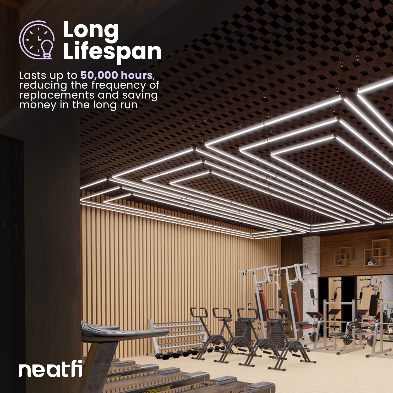 3 Rectangles 52,800 Lumens LED Ceiling Light with Hanging Kit for Shops & Gyms, Cool White