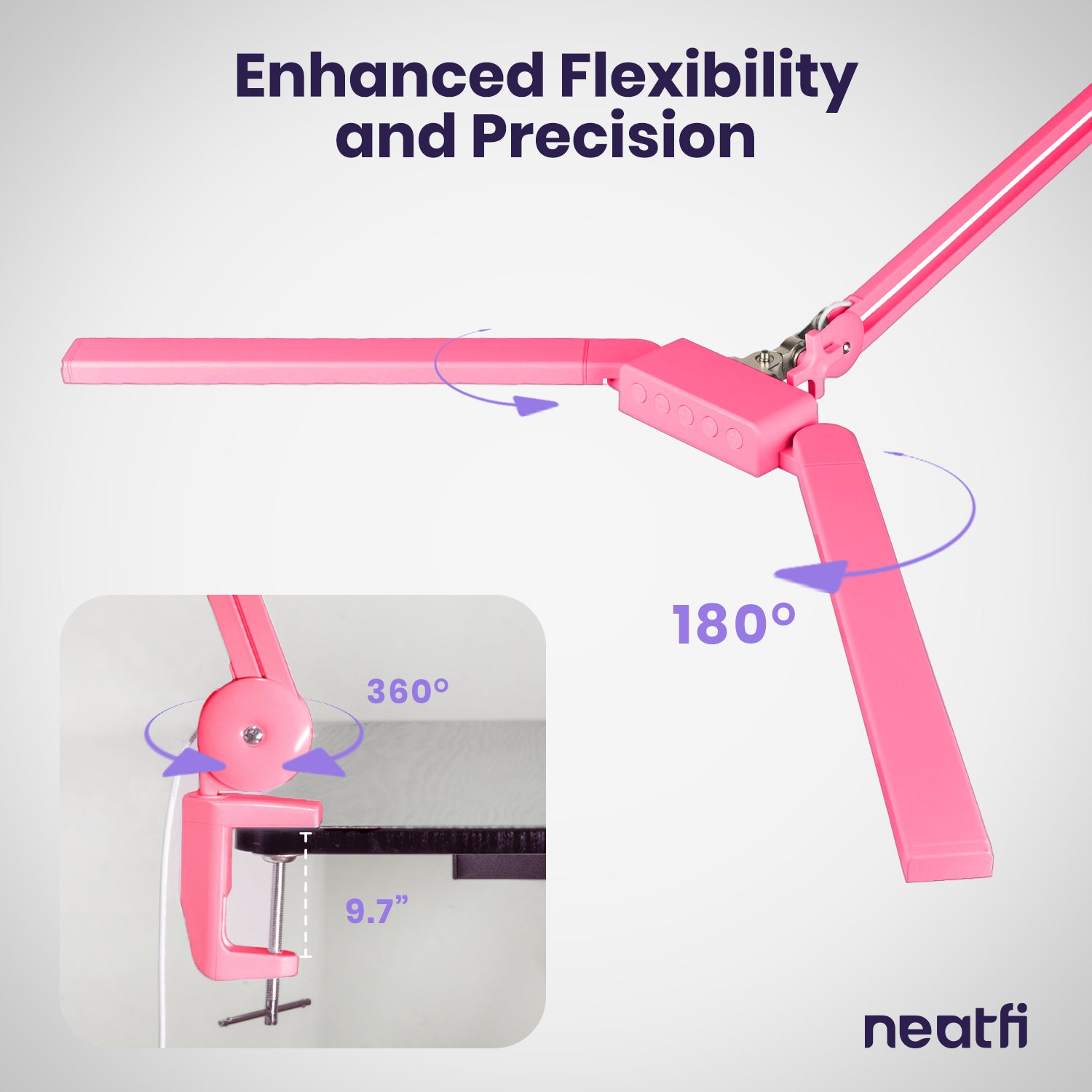 41” Wide Shade, 3000 Lumens LED Desk Lamp with Clamp – CRI 95, 3 Color Modes, Dimmable Task Light, Pink
