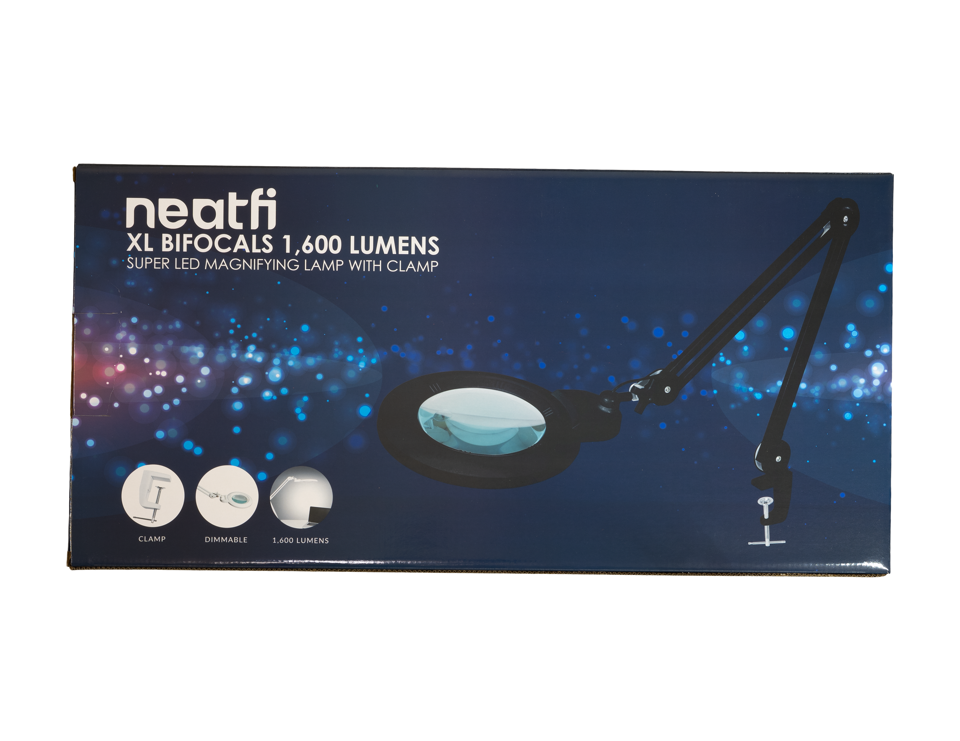 Lampe loupe LED acrylique de 7" de large avec pince – 1600 lumens, à intensité variable pour travaux de précision, noire